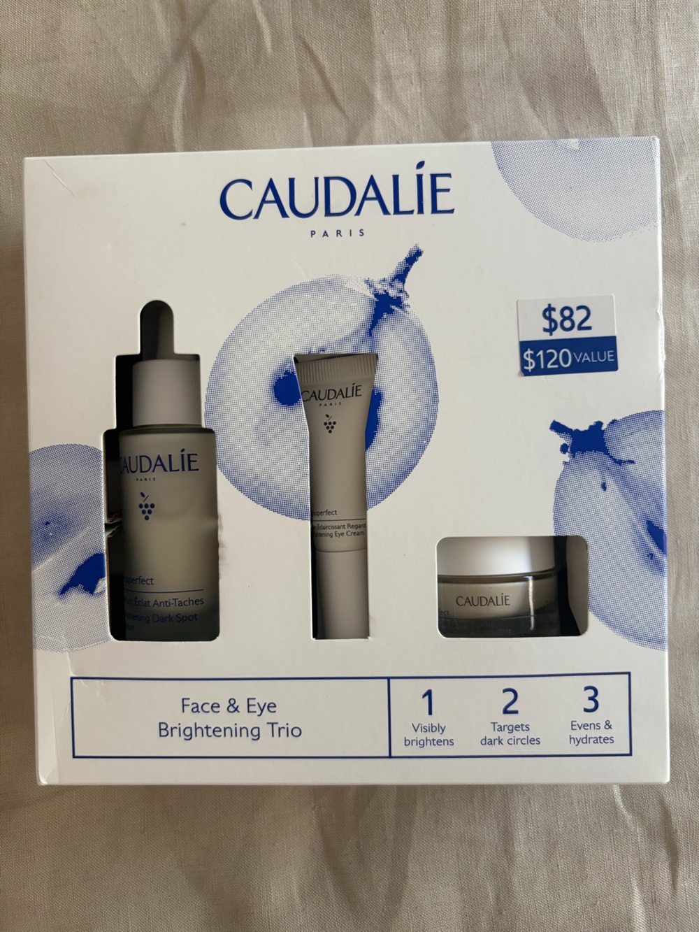 NIB Caudalie Vinoperfect Face & Eye Brightening Trio Skincare Set